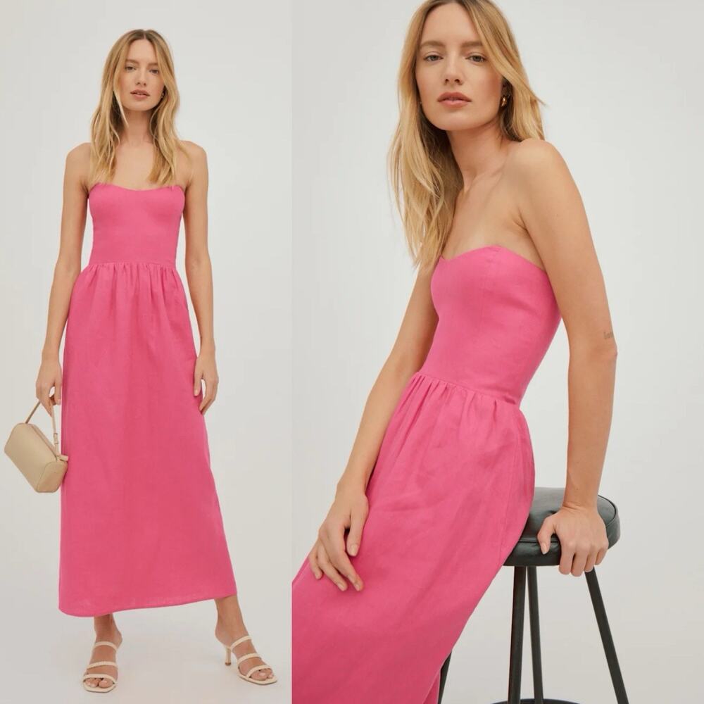 Reformation Fettuccine Linen Dress Pink snapdragon Sz 4 Feminine Coastal Resort